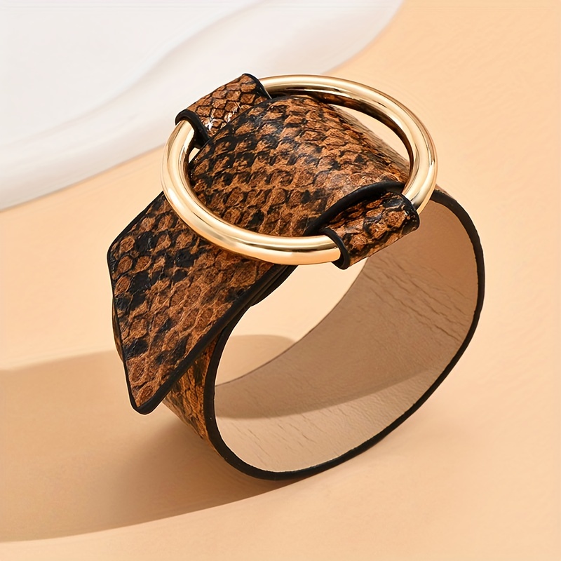 Adjustable Snake Print Leather Bracelet for Women Daily Wear Accessory